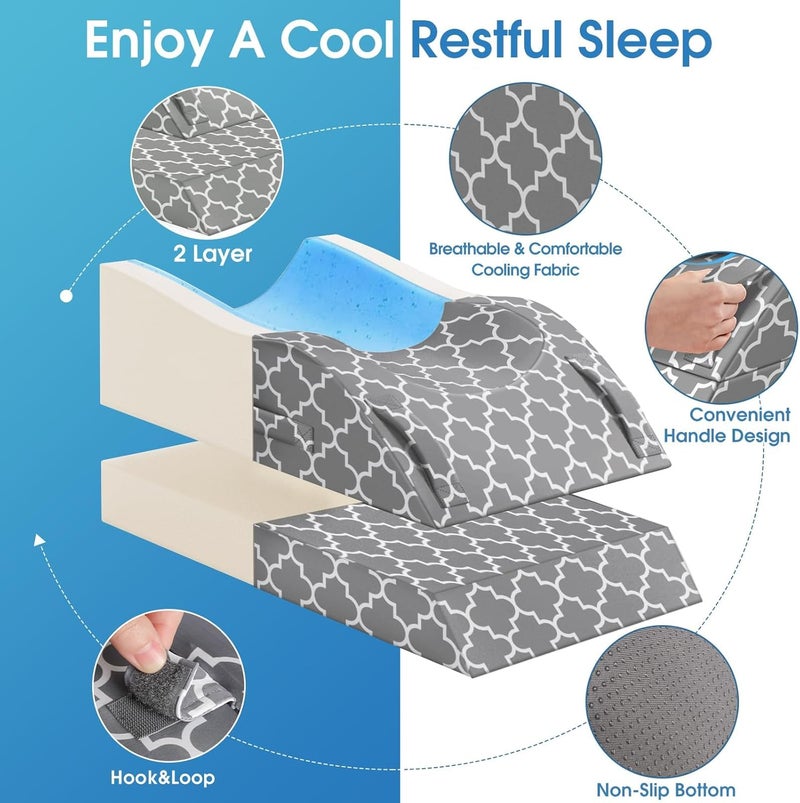 CloudBliss Leg Pillow, Leg Elevation Pillow for After Surgery, Adjustable Memory Foam with Ice Sick Cover, Wedge Pillow for Blood Circulation, Knee Pillows for Back Knee Grey - Image 3