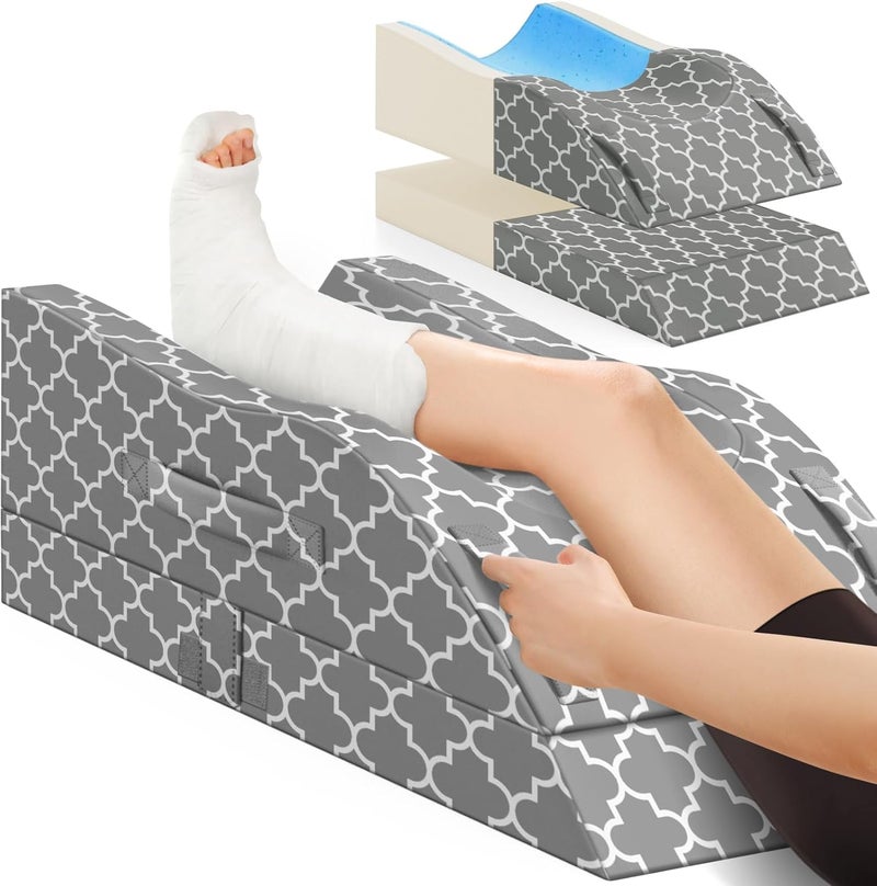 CloudBliss Leg Pillow, Leg Elevation Pillow for After Surgery, Adjustable Memory Foam with Ice Sick Cover, Wedge Pillow for Blood Circulation, Knee Pillows for Back Knee Grey - Image 1