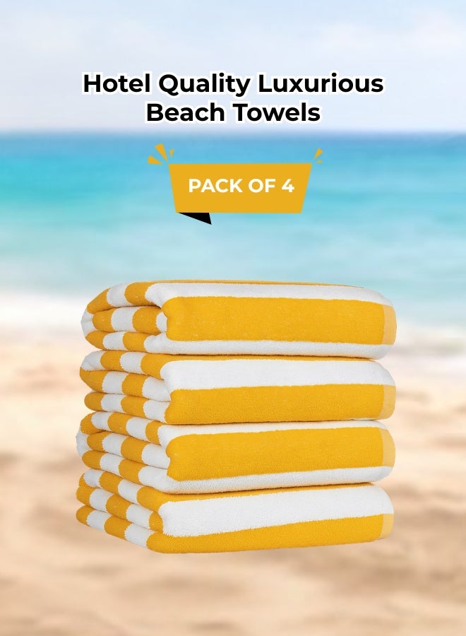 Pearl Coast International Pearl Coast Oversized Beach Towel Set (Pack of 4) | 90x180cm | Extra Large | Premium Cotton | 600 GSM | Super Soft and Highly Absorbent | Hotel And Spa Quality Towels | Yellow and White Stripe - Image 1