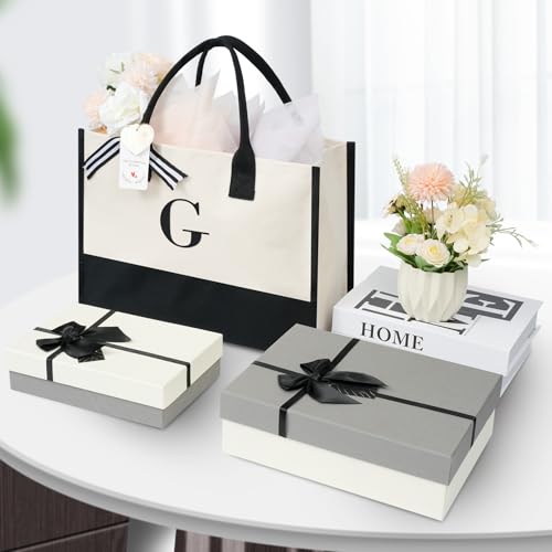 BAGAIL Initial Tote Bag, Personalized Birthday Gifts for Women, Teacher, Friends, Mom, Wedding, Monogrammed Beach Bag(Ivory-1pcs, G) - Image 3