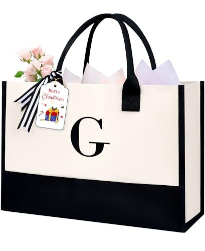 BAGAIL Initial Tote Bag, Personalized Birthday Gifts for Women, Teacher, Friends, Mom, Wedding, Monogrammed Beach Bag(Ivory-1pcs, G) - Image 1