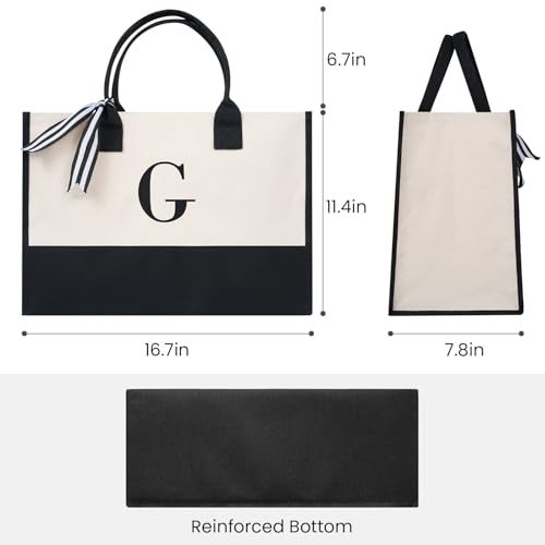 BAGAIL Initial Tote Bag, Personalized Birthday Gifts for Women, Teacher, Friends, Mom, Wedding, Monogrammed Beach Bag(Ivory-1pcs, G) - Image 5