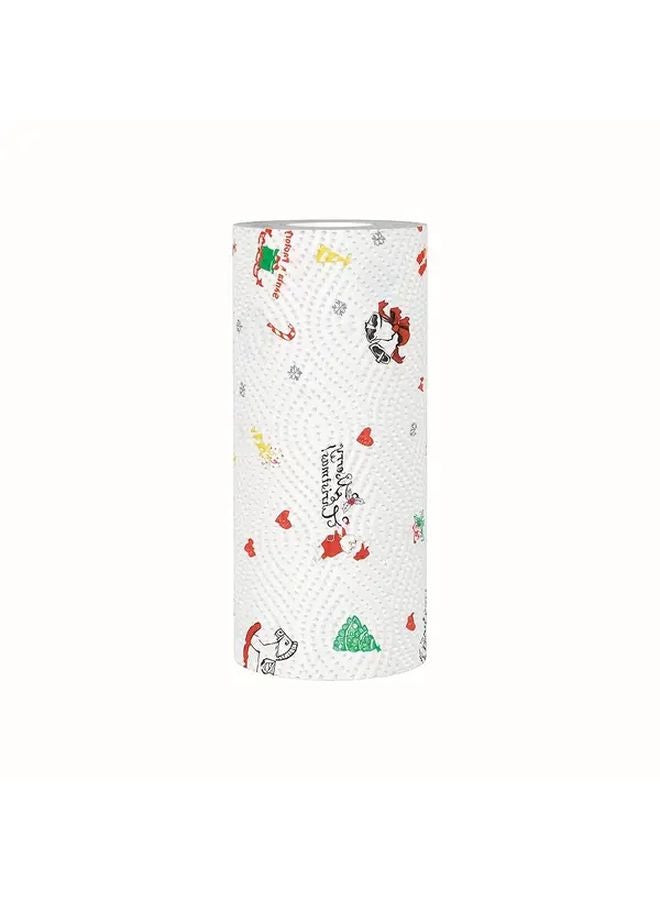 Christmas Kitchen Paper Rolls Santa Claus Style Wet Dry Use Cleaning Cloths - Image 1