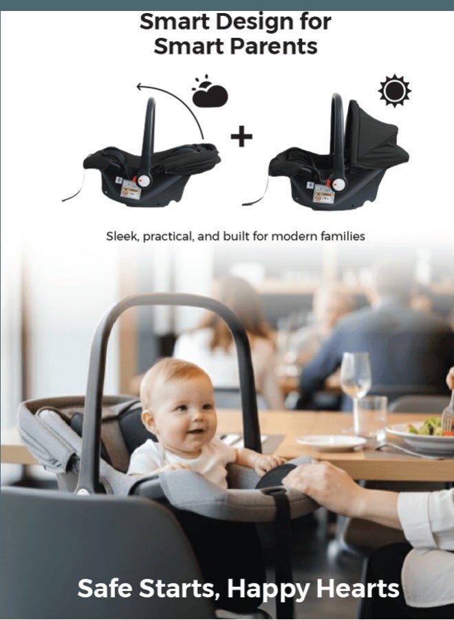 زينيث حاملة مقعد سيارة للأطفال الرضع للفئة العمرية 0+ – مناسبة للأطفال حتى 13 كجم، مقعد أمان قابل للتعديل بتصميم مبطن مريح، حماية من الصدمات الجانبية، سهل التركيب، محمول وخفيف الوزن – باللون الأسود. - Image 4