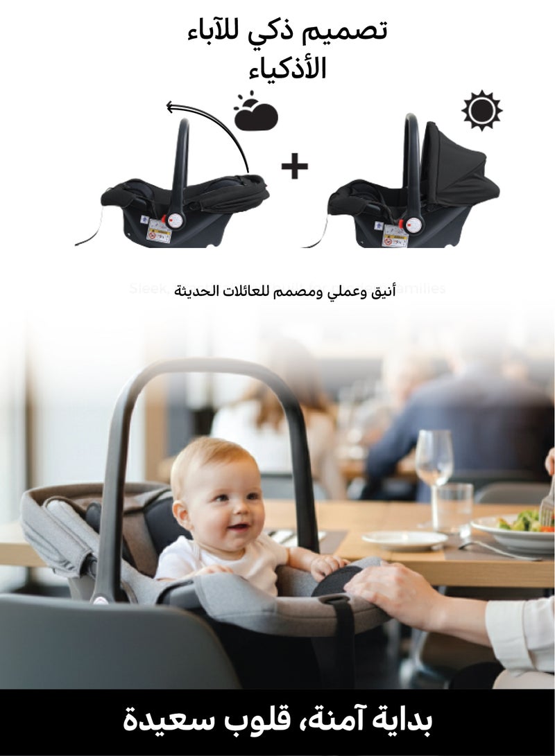 Zenito Baby Car Seat Carrier Infant/Baby/Kids Travel Car Seat With Full Body Support Cushion Rear Facing Seat Carry Cot Adjustable Canopy Suitable For New Born Baby 0+ Months (0-13 Kg) - Black - Image 5