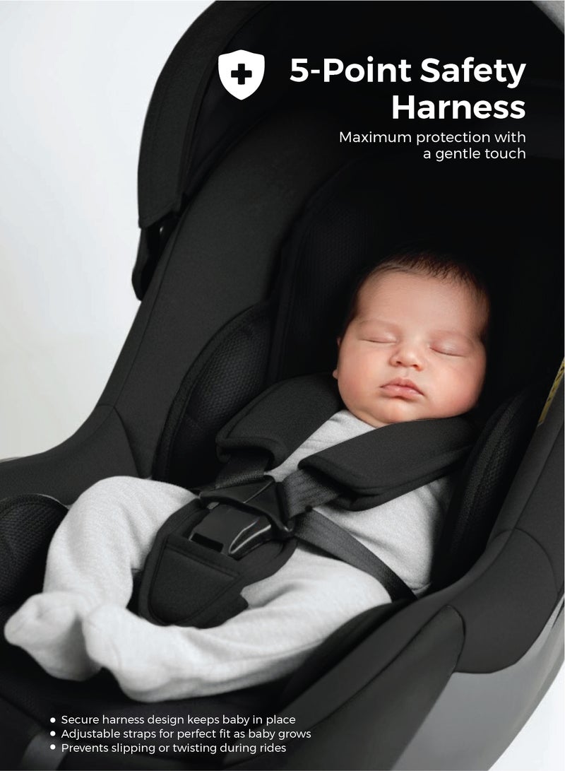 Zenito Baby Car Seat Carrier Infant/Baby/Kids Travel Car Seat With Full Body Support Cushion Rear Facing Seat Carry Cot Adjustable Canopy Suitable For New Born Baby 0+ Months (0-13 Kg) - Black - Image 3