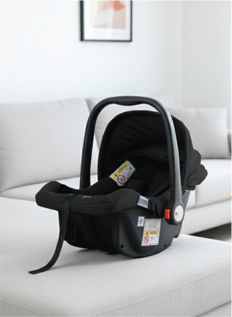 Zenito Baby Car Seat Carrier Infant/Baby/Kids Travel Car Seat With Full Body Support Cushion Rear Facing Seat Carry Cot Adjustable Canopy Suitable For New Born Baby 0+ Months (0-13 Kg) - Black - Image 1