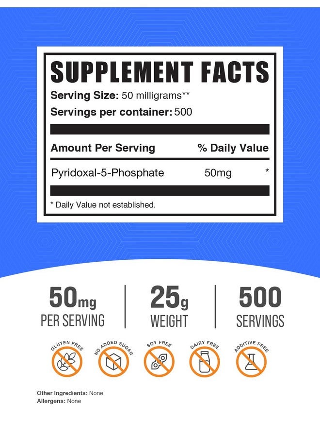 BulkSupplements.com Pyridoxal 5 Phosphate Powder - P-5-P Vitamin B6 Supplement, P-5-P 50mg - P5P Supplement, Gluten Free, 50mg of per Serving, 25g (0.88 oz) (Pack of 1) - Image 2