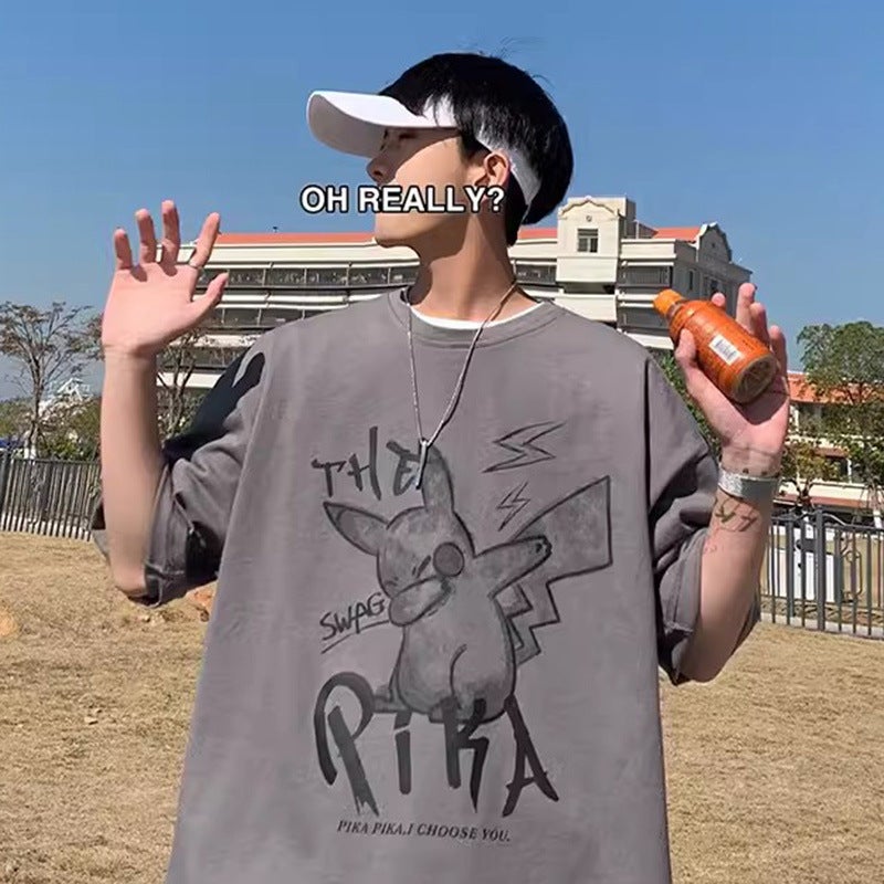 Internet Trendy T-Shirt Boys Short-Sleeved Loose Ins Trendy Japanese Style Cartoon Clothes Casual Half-Sleeved T-Shirt - Image 3