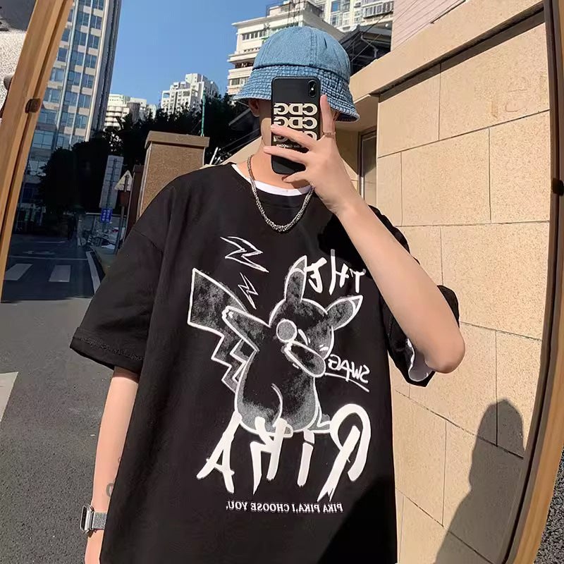 Internet Trendy T-Shirt Boys Short-Sleeved Loose Ins Trendy Japanese Style Cartoon Clothes Casual Half-Sleeved T-Shirt - Image 1