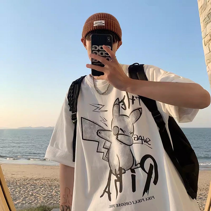 Internet Trendy T-Shirt Boys Short-Sleeved Loose Ins Trendy Japanese Style Cartoon Clothes Casual Half-Sleeved T-Shirt - Image 4