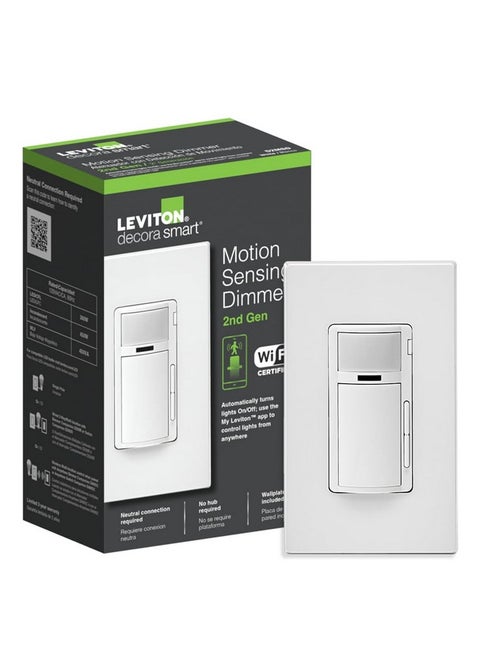 Leviton Decora Smart Motion Sensing Dimmer Switch, Wi-Fi 2nd Gen, Neutral Wire Required, Works with My Leviton, Alexa, Google Assistant, Apple Home/Siri & Wired or Wire-Free 3-Way, D2MSD-1RW, White