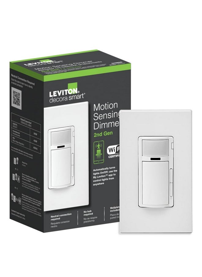 Leviton - Leviton Decora Smart Motion Sensing Dimmer Switch, Wi-Fi 2nd Gen, Neutral Wire Required, Works with My Leviton, Alexa, Google Assistant, Apple Home/Siri & Wired or Wire-Free 3-Way, D2MSD-1RW, White - Image 1