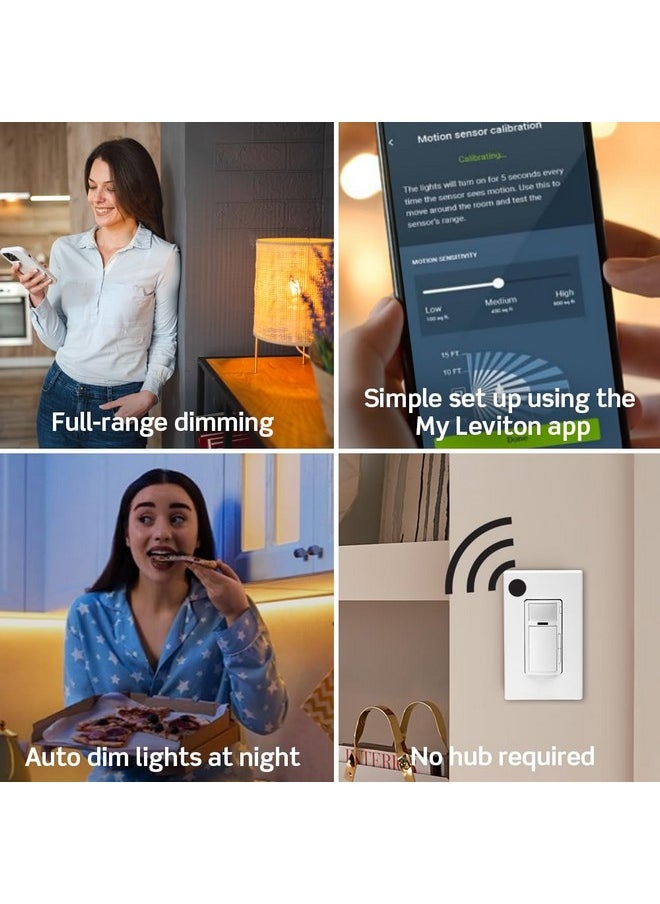 Leviton - Leviton Decora Smart Motion Sensing Dimmer Switch, Wi-Fi 2nd Gen, Neutral Wire Required, Works with My Leviton, Alexa, Google Assistant, Apple Home/Siri & Wired or Wire-Free 3-Way, D2MSD-1RW, White - Image 1