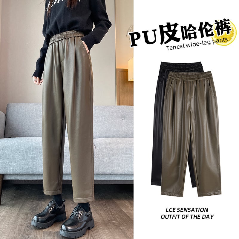Women'S Pants Winter High-End Sense High Waist Pu Leather Harlan Pants Narrow Casual Ol Straight Leather Pants A2691 - Image 4