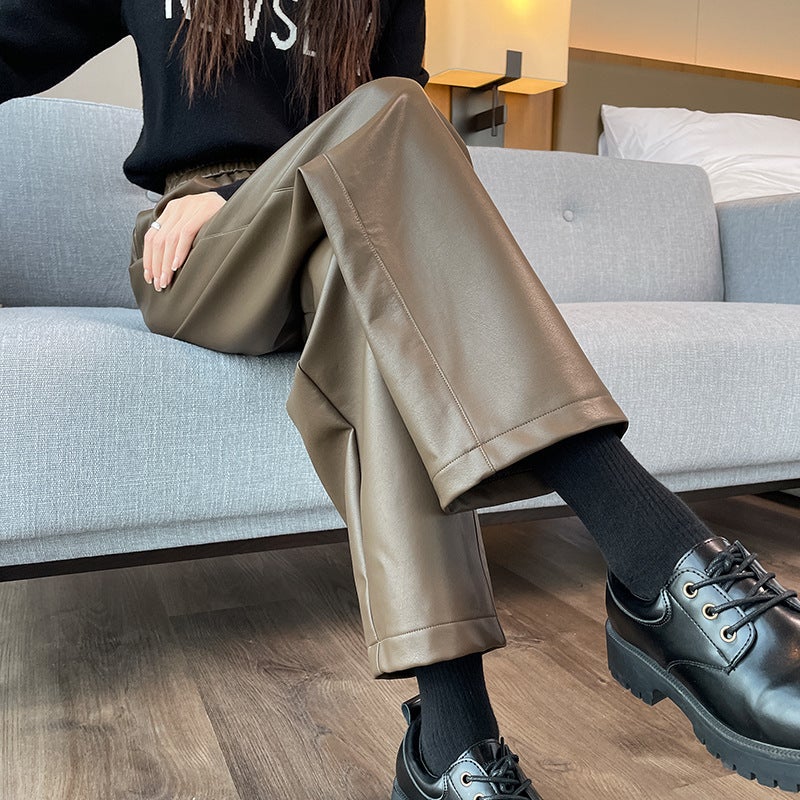 Women'S Pants Winter High-End Sense High Waist Pu Leather Harlan Pants Narrow Casual Ol Straight Leather Pants A2691 - Image 2
