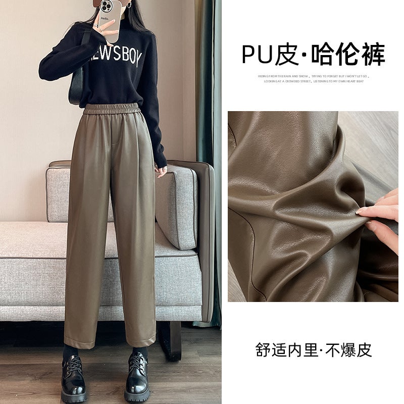 Women'S Pants Winter High-End Sense High Waist Pu Leather Harlan Pants Narrow Casual Ol Straight Leather Pants A2691 - Image 5