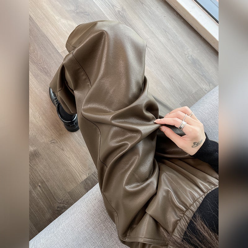 Women'S Pants Winter High-End Sense High Waist Pu Leather Harlan Pants Narrow Casual Ol Straight Leather Pants A2691 - Image 3
