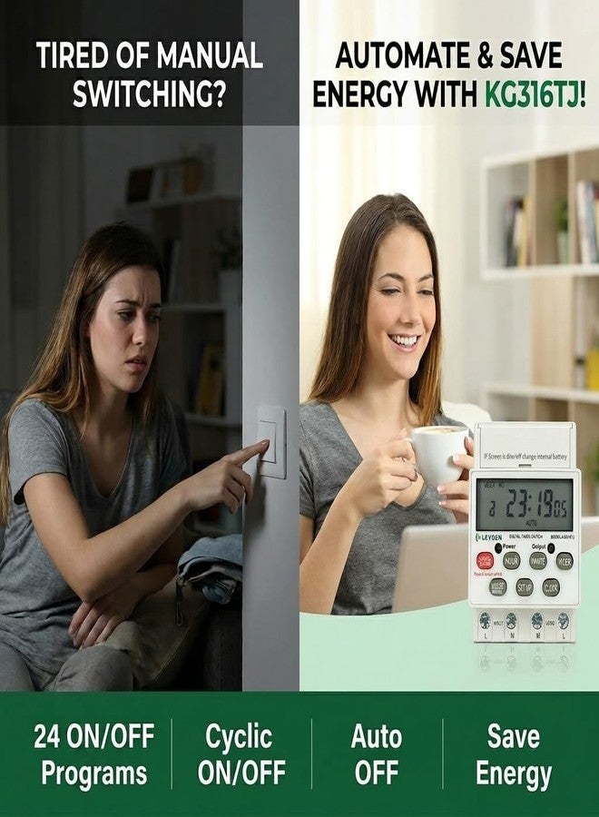 LEYDEN® KG316TJ, 30A, 220/230VAC, 50Hz Digital Timer Switch, 24 Program Per Day, Manual Start ON-Off Delay & Cyclic Timer Switch for Light, Fogger, Bell, Waterpump | Min 1-Sec Interval - Image 5