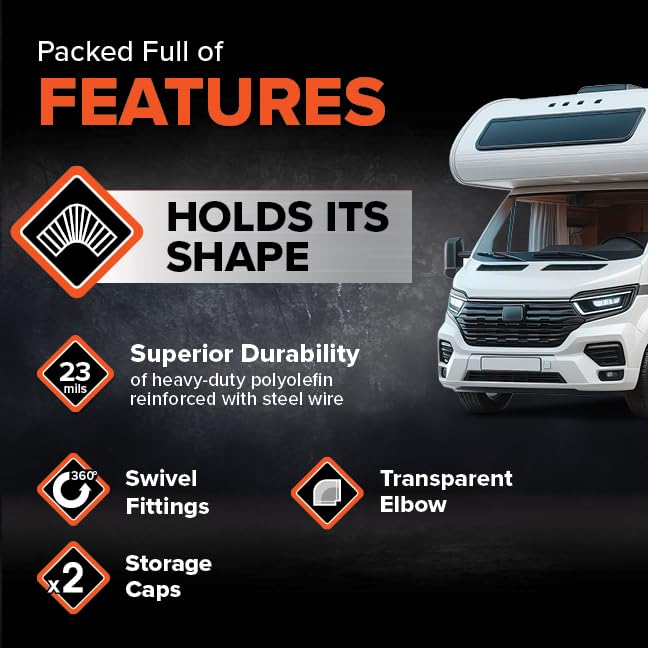 Camco RhinoFLEX 15-Ft Camper/RV Sewer Hose Kit - Features Clear Elbow Fitting w/Removable 4-in-1 Adapter - Connects to 3” Slip or 3”/3.5”/4” NPT Threaded Sewer Connection (39761) - Image 2