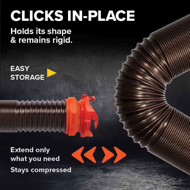 Camco RhinoFLEX 15-Ft Camper/RV Sewer Hose Kit - Features Clear Elbow Fitting w/Removable 4-in-1 Adapter - Connects to 3” Slip or 3”/3.5”/4” NPT Threaded Sewer Connection (39761) - Image 3