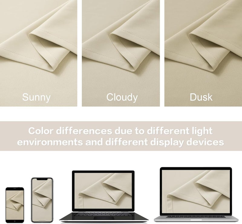 Back Tab and Rod Pocket Blackout Curtains - (52W x 84L Inch, Set of 2 Panels, Light Cream Beige) Solid Thermal Insulated Blackout Curtains for Living Room - Image 5