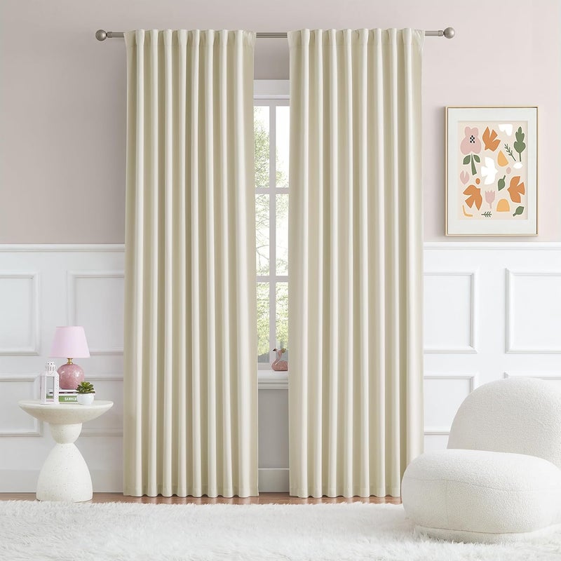 Back Tab and Rod Pocket Blackout Curtains - (52W x 84L Inch, Set of 2 Panels, Light Cream Beige) Solid Thermal Insulated Blackout Curtains for Living Room - Image 1