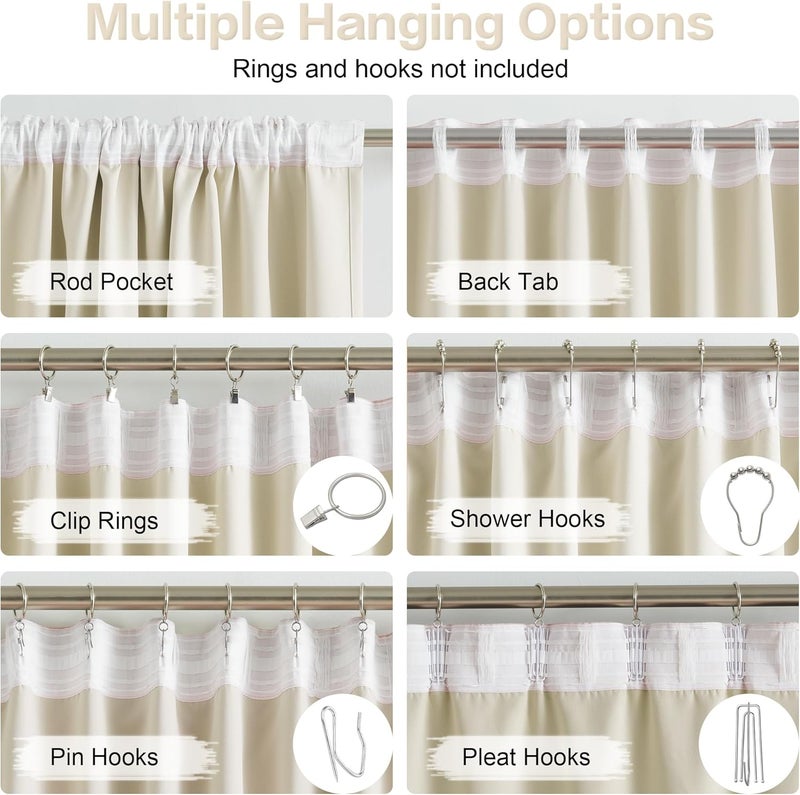 Back Tab and Rod Pocket Blackout Curtains - (52W x 84L Inch, Set of 2 Panels, Light Cream Beige) Solid Thermal Insulated Blackout Curtains for Living Room - Image 3