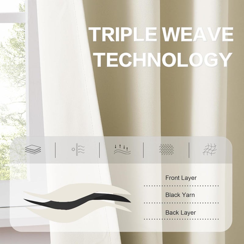 Back Tab and Rod Pocket Blackout Curtains - (52W x 84L Inch, Set of 2 Panels, Light Cream Beige) Solid Thermal Insulated Blackout Curtains for Living Room - Image 4