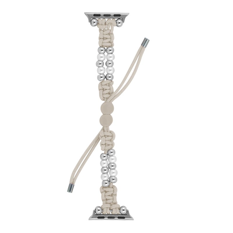 erorex For Apple Watch Se 40Mm Paracord Row Beads Drawstring Braided Watch Band(White) - Image 3
