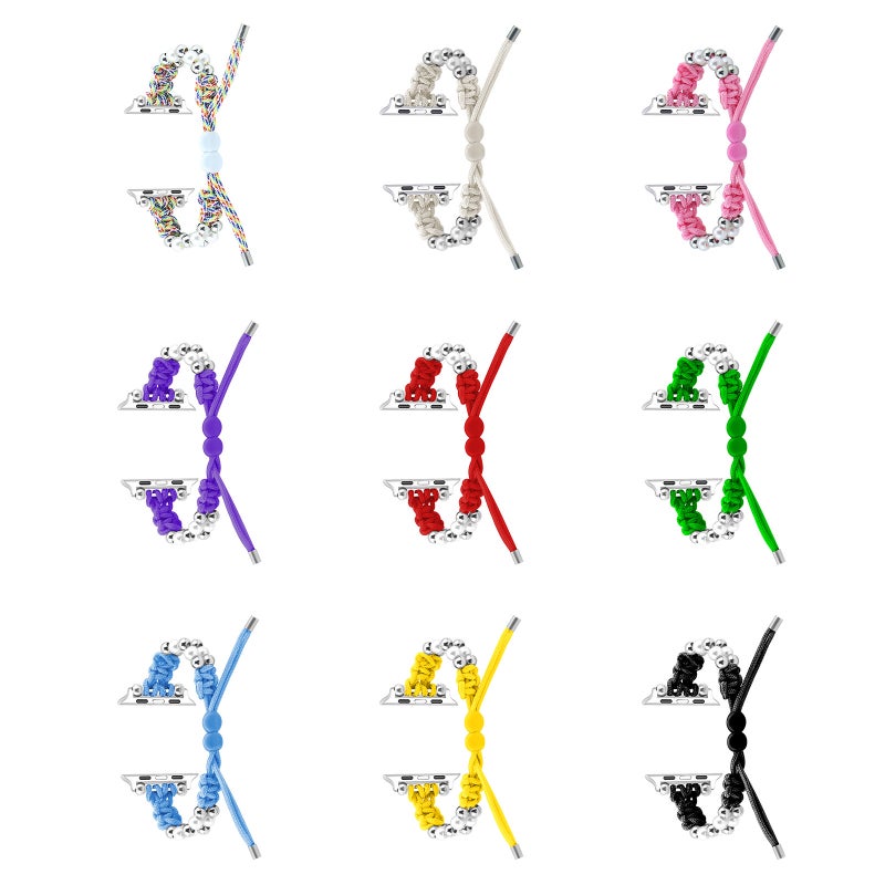 erorex For Apple Watch Se 40Mm Paracord Row Beads Drawstring Braided Watch Band(White) - Image 5