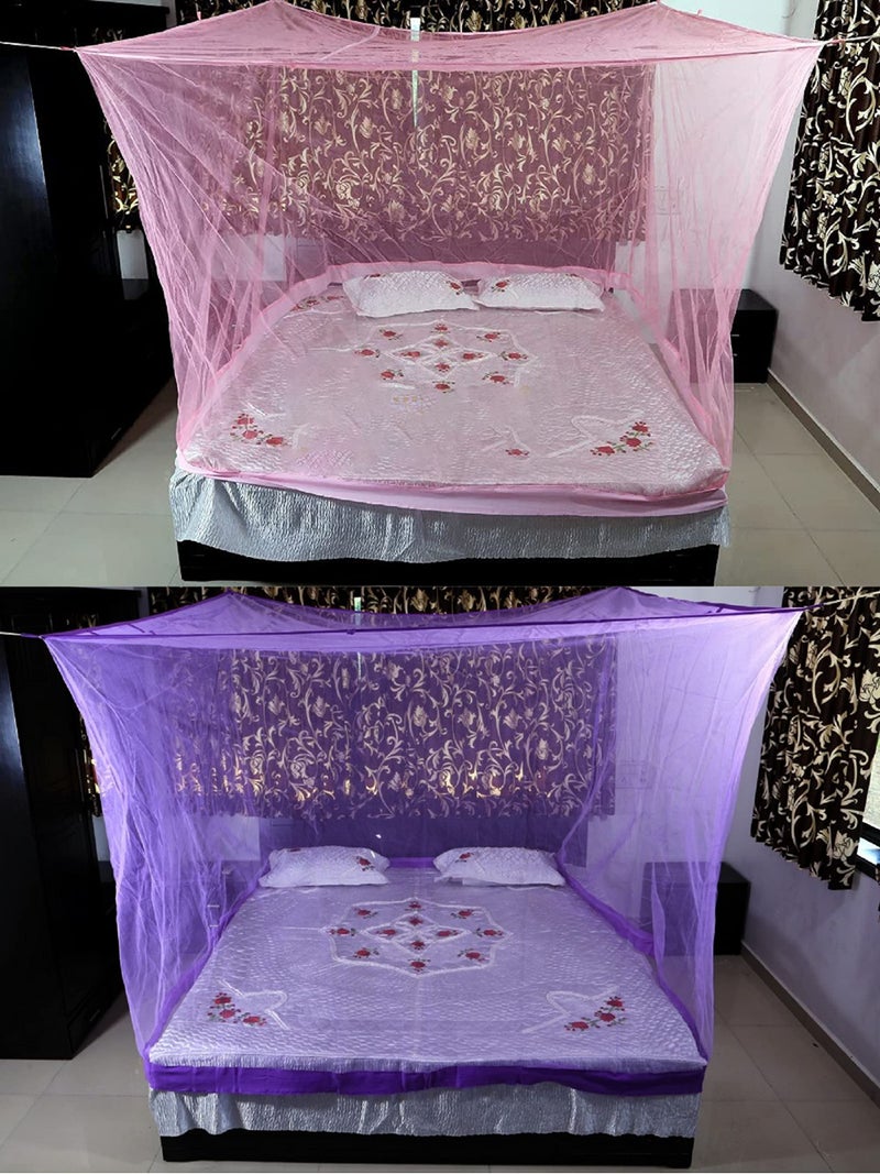 Neekshaa Combo Pack Mosquito Net for Double Bed Polyester Mosquito Net for Baby | Bedroom | Family_Size-6x6 FT_Color-Pink,Purple - Image 1