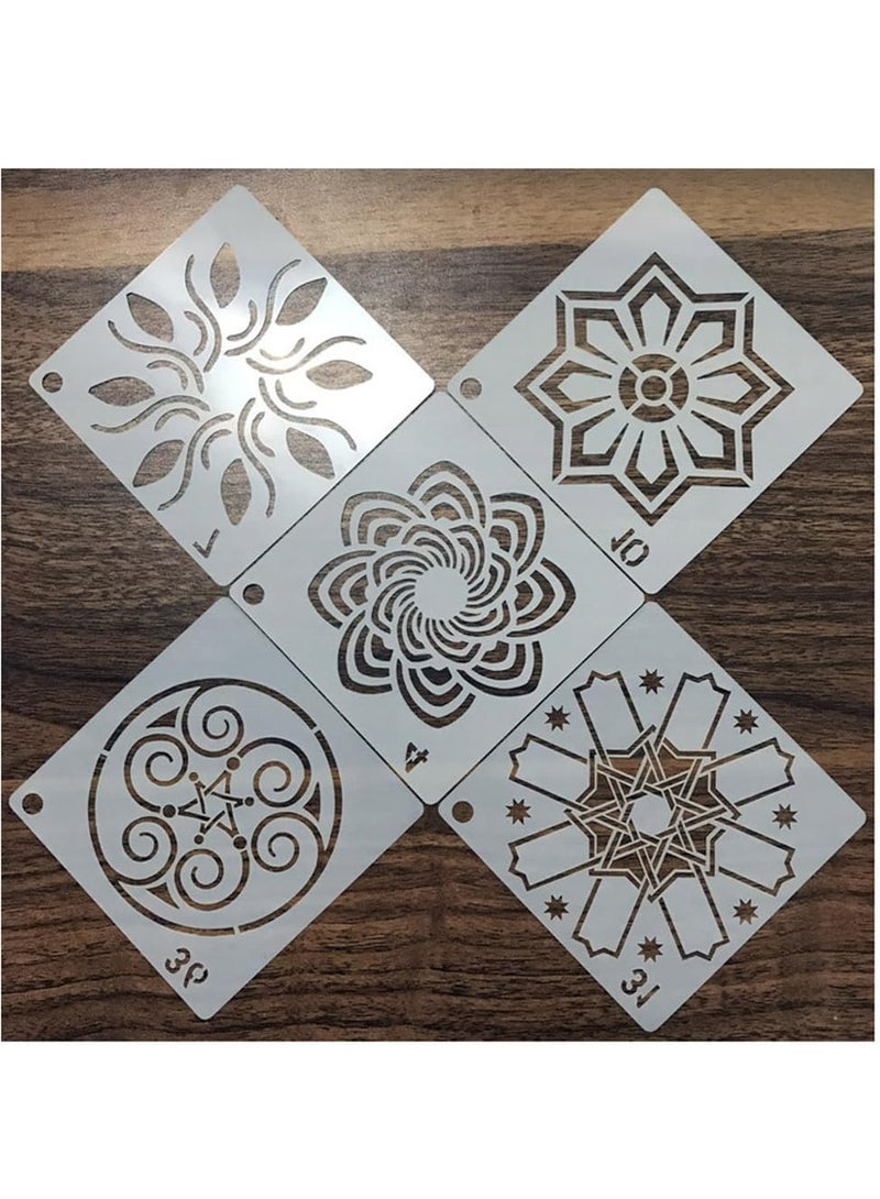 موردلي 36 عبوة من قوالب ماندالا (3.6 × 3.6 بوصة) مجموعة قوالب رسم ماندالا للرسم مثالية لمشاريع الرسم الفنية التي تصنعها بنفسك، حائط خشبي، أرضية، قماش، أثاث، بلاط، هدية عيد الميلاد (قابلة لإعادة الاستخدام) - Image 4