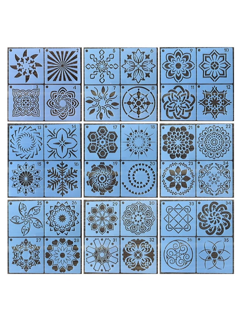 موردلي 36 عبوة من قوالب ماندالا (3.6 × 3.6 بوصة) مجموعة قوالب رسم ماندالا للرسم مثالية لمشاريع الرسم الفنية التي تصنعها بنفسك، حائط خشبي، أرضية، قماش، أثاث، بلاط، هدية عيد الميلاد (قابلة لإعادة الاستخدام) - Image 5
