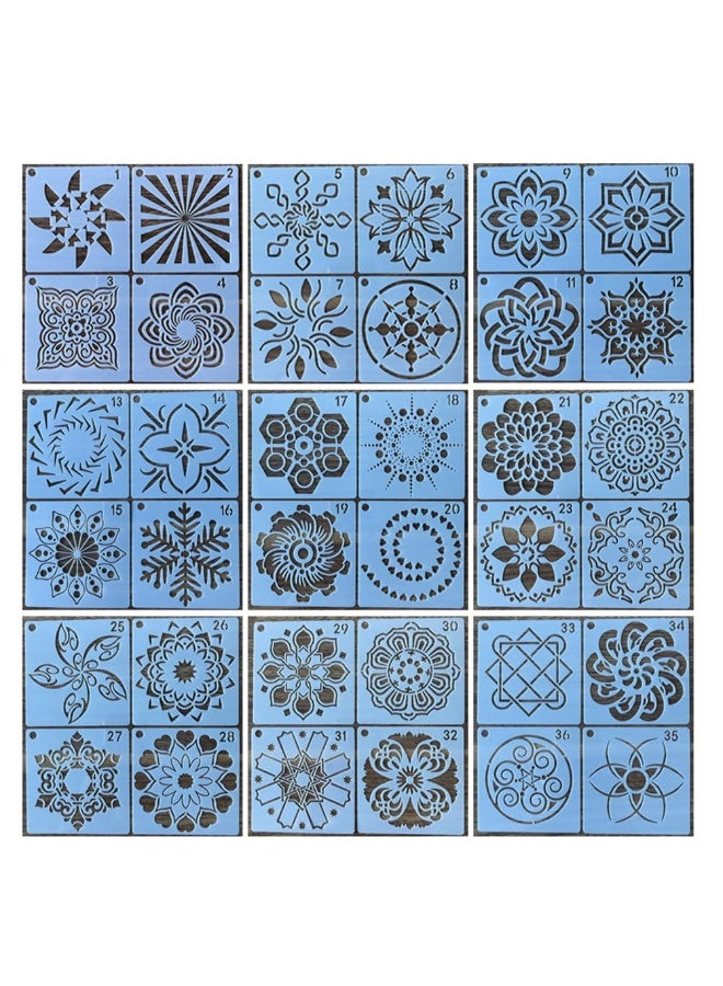 Mordely 36 Pack Mandala Stencils (3.6x3.6 Inch) Mandala Dotting Painting Template Stencil Set for Painting Perfect for DIY Painting Art Projects Wood Wall Floor Fabric Furniture Tile Christmas Gift (Reusable) - Image 1