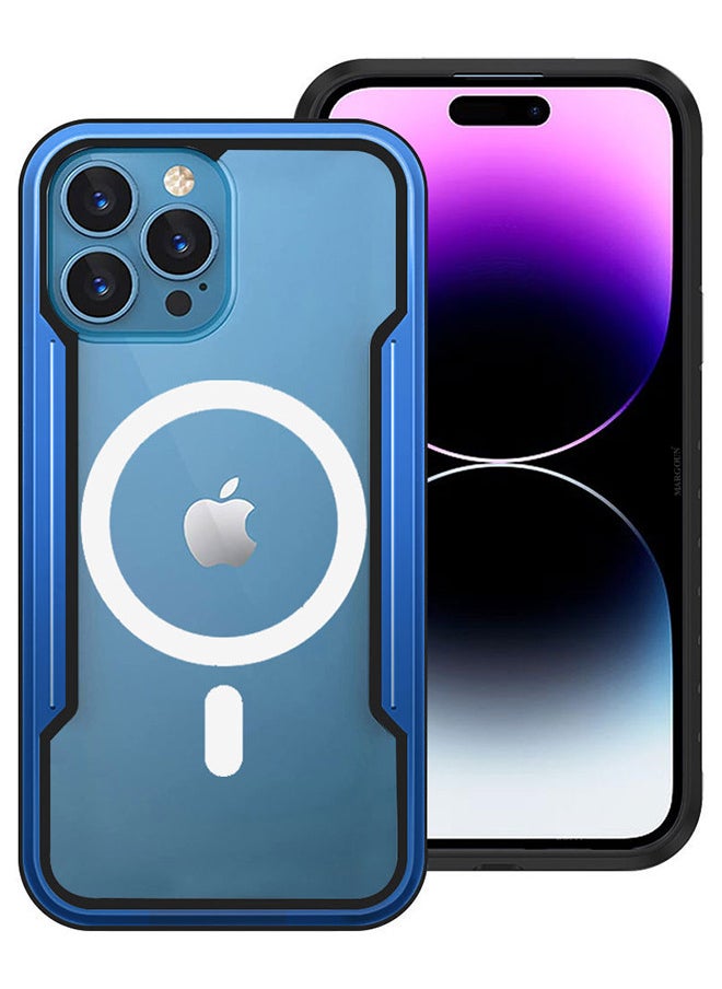 CATANES - iPhone 14 Pro Heavy Duty Defender Case Rugged Anti-Drop Clear Back Cover with Shockproof Hybrid Metal and TPU Bumper Fram Blue - Image 1