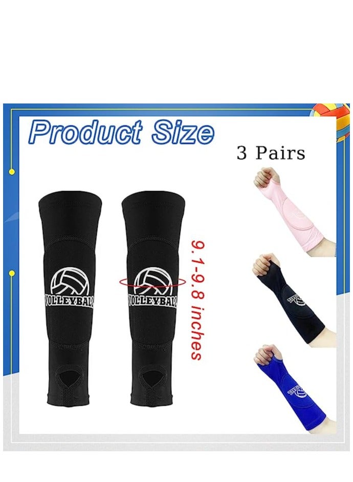Excefore 3 Pairs Volleyball Arm Sleeves Passing Hitting Forearm Sleeves with Protection Pad and Thumb Hole Volleyball Training Gear for Women Girls - Image 3