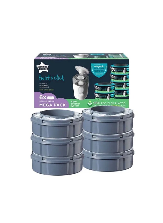 Tommee Tippee UK Tommee Tippee - Twist and Click Advanced Nappy Disposal Sangenic Tec Refills - Pack of 6