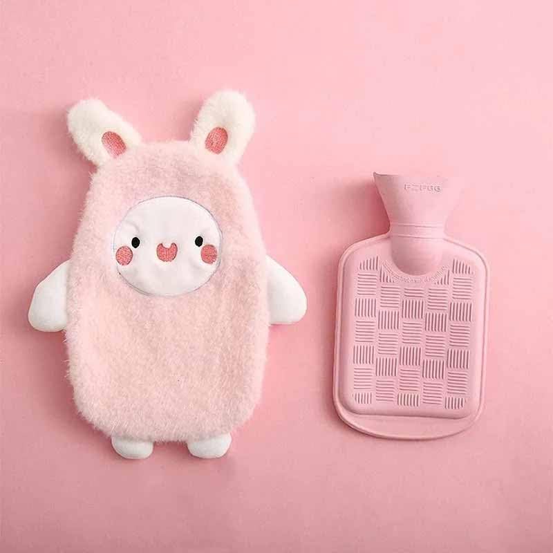 SKOFRI Hot Water Bottle with Cartoon Plush Cover, 500ML Cute Mini Hot Water Bag Rubber Heating Bag, Hot Water Bags for Pain Relief, Therapy, Period, Cramps, Neck, Hand Warmer Bags - Image 1
