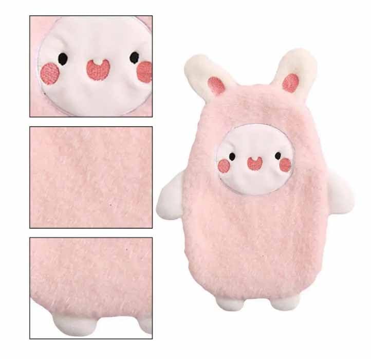 SKOFRI Hot Water Bottle with Cartoon Plush Cover, 500ML Cute Mini Hot Water Bag Rubber Heating Bag, Hot Water Bags for Pain Relief, Therapy, Period, Cramps, Neck, Hand Warmer Bags - Image 2