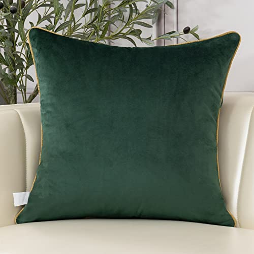 Aeckself European Luxury Velvet Throw Pillow Cover 18 x 18 Inch, Embroidery Floral Pillow Cover Home Decor Pillowcase for Couch Bedroom Living Room, Dark Emerald Green and Gold - Image 2