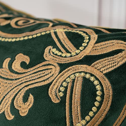 Aeckself European Luxury Velvet Throw Pillow Cover 18 x 18 Inch, Embroidery Floral Pillow Cover Home Decor Pillowcase for Couch Bedroom Living Room, Dark Emerald Green and Gold - Image 5