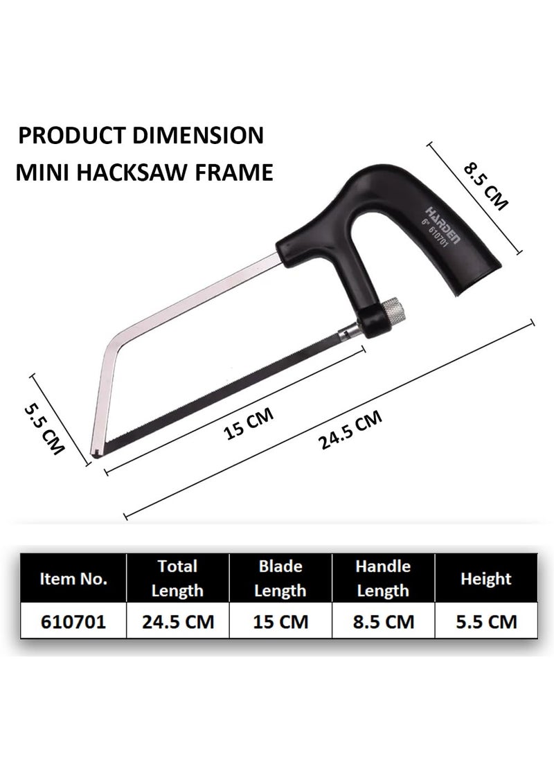 Harden Harden 6 Mini Steel Hacksaw Frame Saw Ideal for small cutting of Metal Wood and PVC Pipes 610701  - Image 2