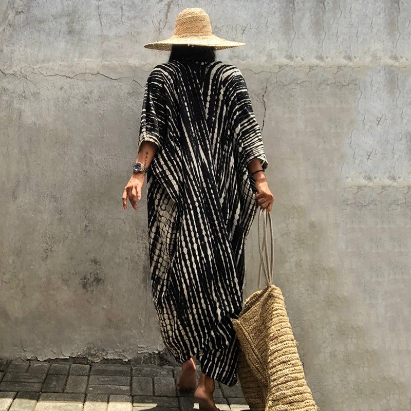 Women's Cotton Beach Cover-Up Open-Front Bikini Swimsuit Sun Protection Dress - Image 5