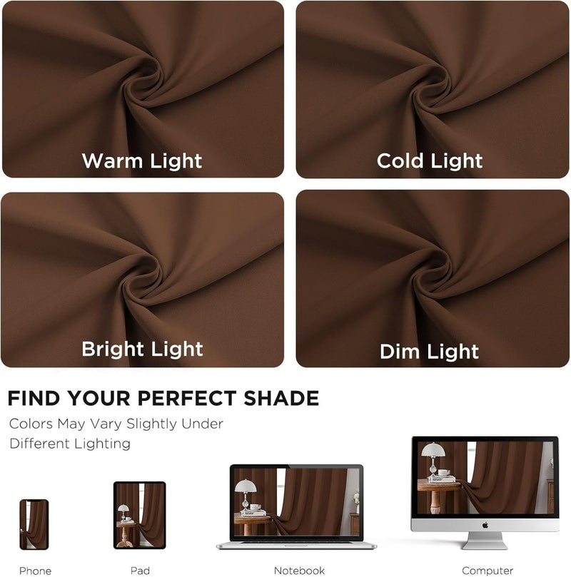 Joydeco Blackout Curtains 96 Inches Long for Bedroom, Thermal Insulated Black Out Curtains 2 Panels Set, Room Darkening Drapes for Living Room Window (W52 x L96 Inch, Brown) - Image 4