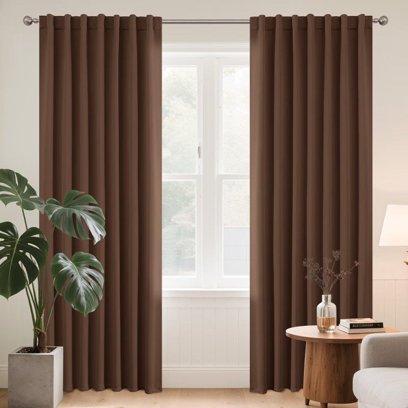 Joydeco Blackout Curtains 96 Inches Long for Bedroom, Thermal Insulated Black Out Curtains 2 Panels Set, Room Darkening Drapes for Living Room Window (W52 x L96 Inch, Brown) - Image 1
