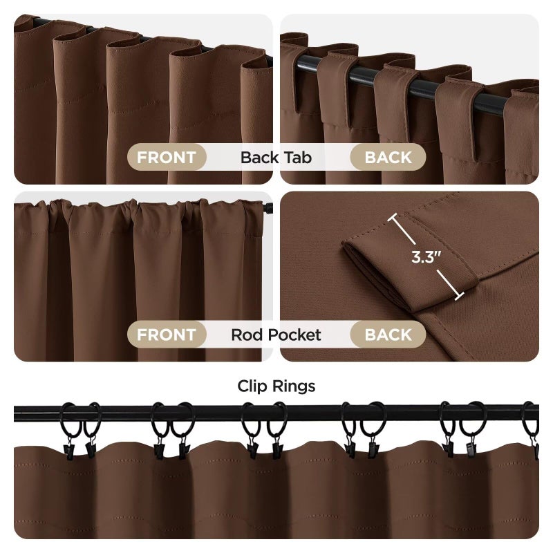 Joydeco Blackout Curtains 96 Inches Long for Bedroom, Thermal Insulated Black Out Curtains 2 Panels Set, Room Darkening Drapes for Living Room Window (W52 x L96 Inch, Brown) - Image 2