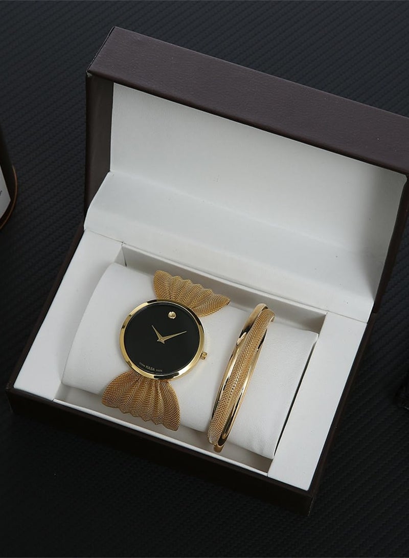 Captaintech Elegant Women's Wristwatch Set with erfly Design and Mesh Band, Luxury Gift Box with Matching Bracelet - Image 2