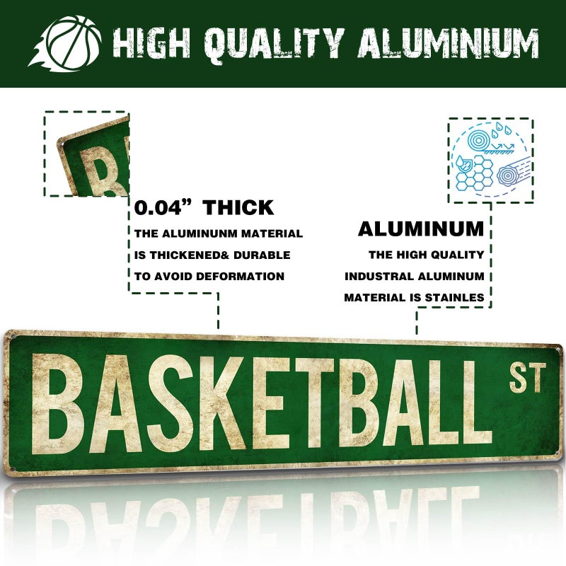 Rasonus Basketball Gifts for Boys 8-12 Accessories Basketball Room Decor Vintage Street Signs Bedroom Wall Art Gear for Teen Boys 12-14 - Image 3