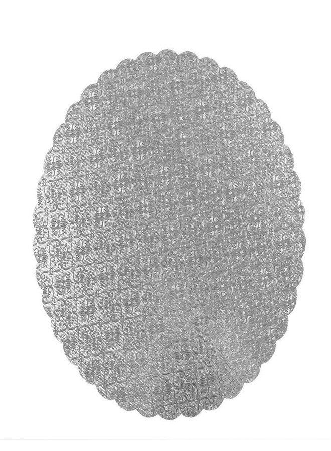 O'Creme Silver-Top Scalloped Round Cake and Pastry Board 3/32 Inch Thick, 8 Inch Diameter - Pack of 10 - Image 1